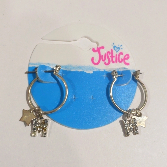 Justice Silver-tone Hoop Earrings Sparkling "M" & star-shaped charms - Girls - Picture 3 of 8